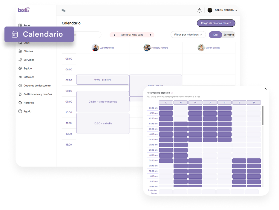 Calendario de citas para salones, spa y negocios de belleza